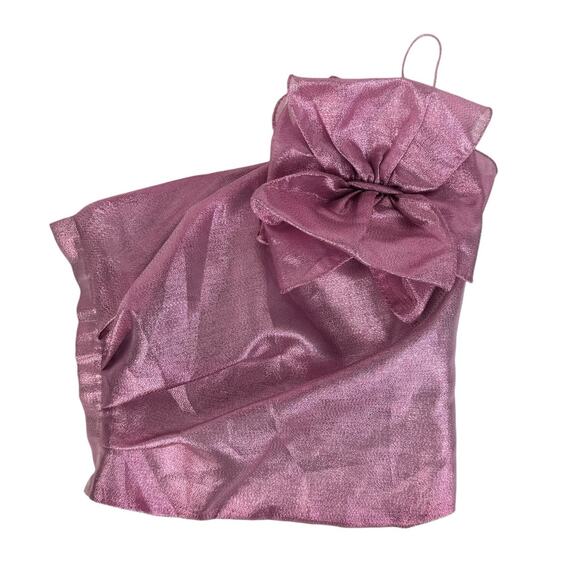 Hutch NWT Tessa Metallic Pink Flower Accent One Shoulder Smocked Back Top - Picture 9 of 15